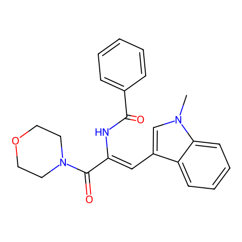 (Z)-N-(1-(1-methyl-1H-indol-3-yl)-3-morpholino-3-oxoprop-1-en-2-yl)benzamide structure