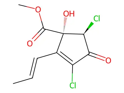 Methyl 3,5-dichloro-1-hydroxy-4-oxo-2-prop-1-enylcyclopent-2-ene-1-carboxylate structure