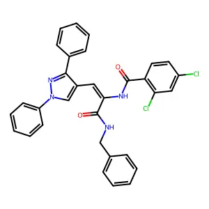 N-[1-[(benzylamino)carbonyl]-2-(1,3-diphenyl-1H-pyrazol-4-yl)vinyl]-2,4-dichlorobenzamide structure