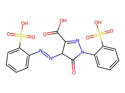 4,5-Dihydro-5-oxo-1-(2-sulfophenyl)-4-[2-(2-sulfophenyl)diazenyl]-1H-pyrazole-3-carboxylic acid structure