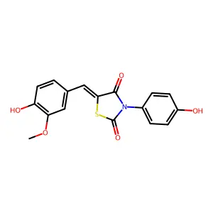 5-(4-hydroxy-3-methoxybenzylidene)-3-(4-hydroxyphenyl)-1,3-thiazolidine-2,4-dione structure