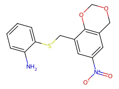 2-{[(6-nitro-4H-1,3-benzodioxin-8-yl)methyl]sulfanyl}aniline structure
