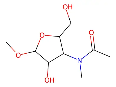 Methyl 3-[acetyl(methyl)amino]-3-deoxypentofuranoside structure
