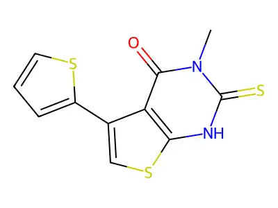 3-methyl-2-sulfanyl-5-(thiophen-2-yl)-3H,4H-thieno[2,3-d]pyrimidin-4-one structure