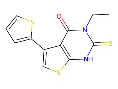 3-ethyl-2-sulfanyl-5-(thiophen-2-yl)-3H,4H-thieno[2,3-d]pyrimidin-4-one structure