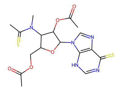 [4-acetyloxy-3-[ethanethioyl(methyl)amino]-5-(6-sulfanylidene-3H-purin-9-yl)oxolan-2-yl]methyl acetate structure