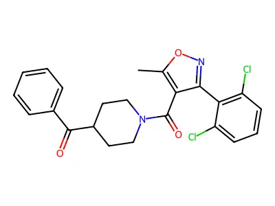 (4-Benzoylpiperidin-1-yl)(3-(2,6-dichlorophenyl)-5-methylisoxazol-4-yl)methanone structure