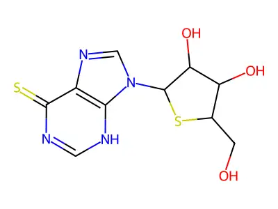 9-[3,4-dihydroxy-5-(hydroxymethyl)thiolan-2-yl]-3H-purine-6-thione structure