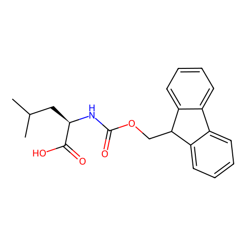 (2R)-2-(((9H-fluoren-9-ylmethoxy)carbonyl)amino)-4-methylpentanoic acid structure