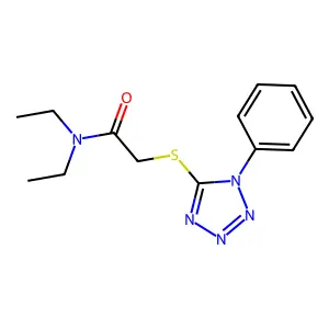 N,N-diethyl-2-(1-phenyltetrazol-5-yl)sulfanylacetamide structure