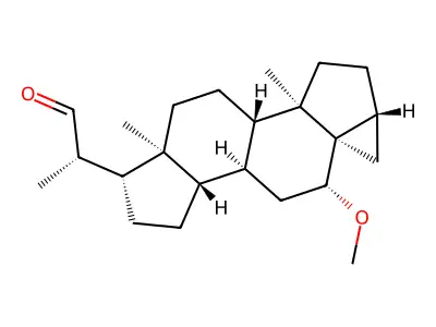 6beta-Methoxy-3alpha,5-cyclo-5alpha-pregnane-20alpha-carboxaldehyde structure