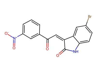 5-Bromo-1,3-dihydro-3-[2-(3-nitrophenyl)-2-oxoethylidene]-2H-indol-2-one structure