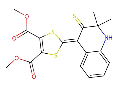 dimethyl 2-(2,2-dimethyl-3-thioxo-2,3-dihydroquinolin-4(1H)-ylidene)-1,3-dithiole-4,5-dicarboxylate structure