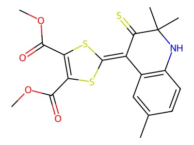 dimethyl 2-(2,2,6-trimethyl-3-thioxo-2,3-dihydroquinolin-4(1H)-ylidene)-1,3-dithiole-4,5-dicarboxylate structure