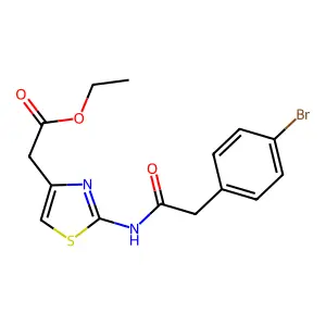 Ethyl 2-[2-[[2-(4-bromophenyl)acetyl]amino]-1,3-thiazol-4-yl]acetate structure