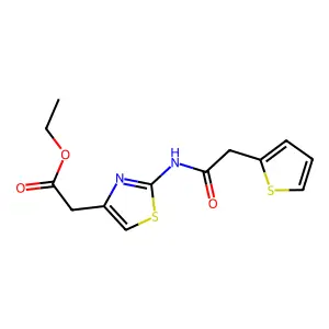 Ethyl 2-[2-[(2-thiophen-2-ylacetyl)amino]-1,3-thiazol-4-yl]acetate structure