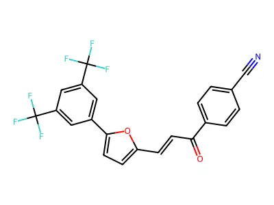 4-(3-{5-[3,5-Di(trifluoromethyl)phenyl]-2-furyl}acryloyl)benzonitrile structure