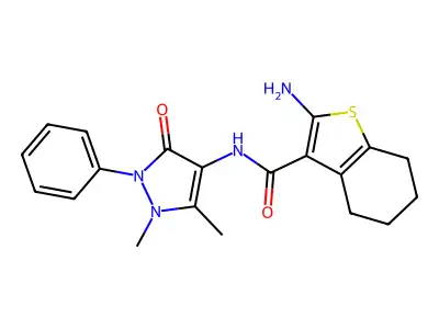 2-amino-N-(1,5-dimethyl-3-oxo-2-phenyl-2,3-dihydro-1H-pyrazol-4-yl)-4,5,6,7-tetrahydro-1-benzothiophene-3-carboxamide structure