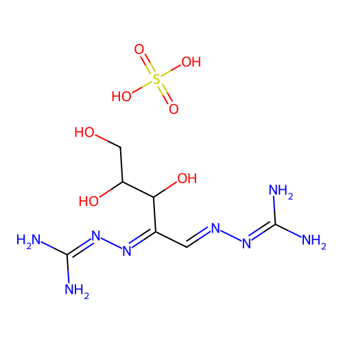 2-[(Z)-[(1E)-1-(diaminomethylidenehydrazinylidene)-3,4,5-trihydroxypentan-2-ylidene]amino]guanidine;sulfuric acid structure