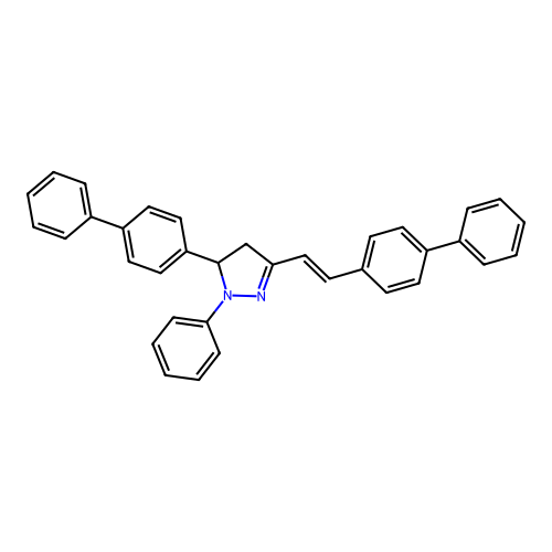1-phenyl-5-(4-phenylphenyl)-3-[2-(4-phenylphenyl)ethenyl]-4,5-dihydropyrazole structure