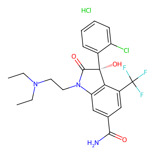 1H-Indole-6-carboxamide, 3-(2-chlorophenyl)-1-(2-(diethylamino)ethyl)-2,3-dihydro-3-hydroxy-2-oxo-4-(trifluoromethyl)-, monohydrochloride, (3S)- structure