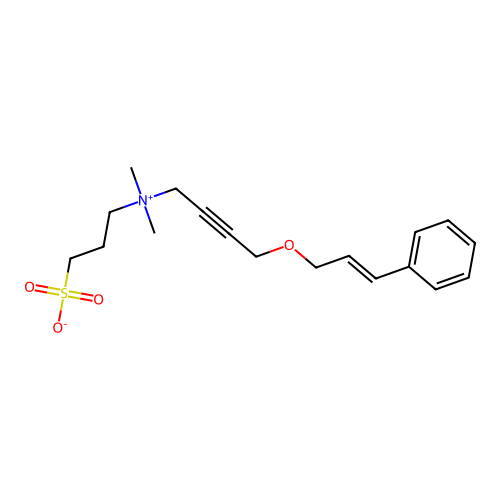 (E)-3-((4-(cinnamyloxy)but-2-yn-1-yl)dimethylammonio)propane-1-sulfonate structure
