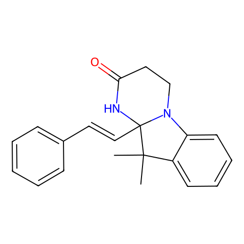(E)-10,10-dimethyl-10a-styryl-3,4,10,10a-tetrahydropyrimido[1,2-a]indol-2(1H)-one structure