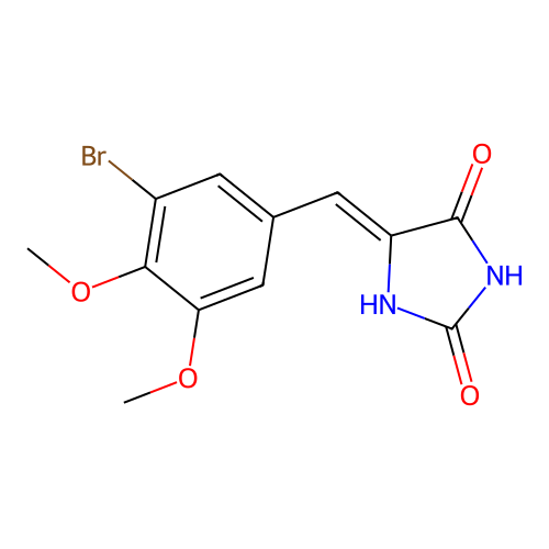 (5Z)-5-(3-bromo-4,5-dimethoxybenzylidene)imidazolidine-2,4-dione structure