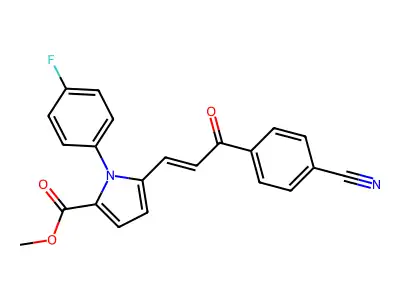 methyl 5-[3-(4-cyanophenyl)-3-oxo-1-propenyl]-1-(4-fluorophenyl)-1H-2-pyrrolecarboxylate structure
