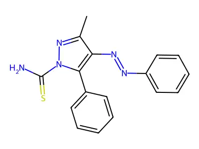 3-Methyl-5-phenyl-4-phenyldiazenylpyrazole-1-carbothioamide structure