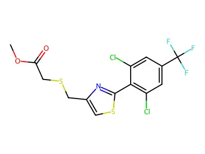 methyl 2-[({2-[2,6-dichloro-4-(trifluoromethyl)phenyl]-1,3-thiazol-4-yl}methyl)thio]acetate structure