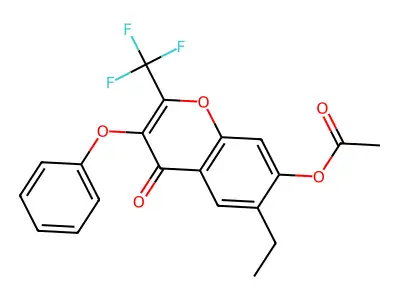 6-ethyl-4-oxo-3-phenoxy-2-(trifluoromethyl)-4H-chromen-7-yl acetate structure