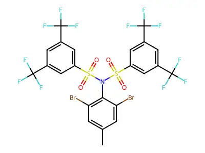 N-[3,5-bis(trifluoromethyl)phenyl]sulfonyl-N-(2,6-dibromo-4-methylphenyl)-3,5-bis(trifluoromethyl)benzenesulfonamide structure