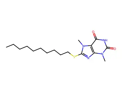 8-(decylsulfanyl)-3,7-dimethyl-3,7-dihydro-1H-purine-2,6-dione structure