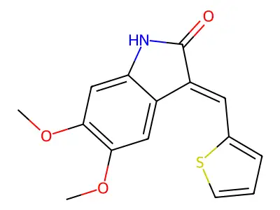 5,6-dimethoxy-3-(thiophen-2-ylmethylidene)-1H-indol-2-one structure
