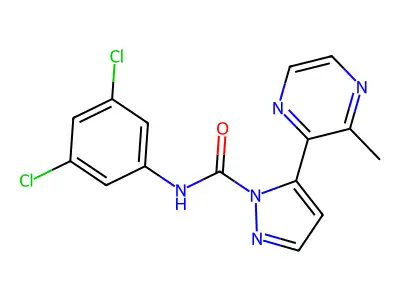 1H-Pyrazole-1-carboxamide, N-(3,5-dichlorophenyl)-5-(3-methyl-2-pyrazinyl)- structure