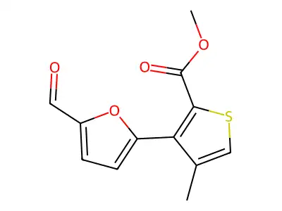 Methyl 3-(5-formylfuran-2-yl)-4-methylthiophene-2-carboxylate structure