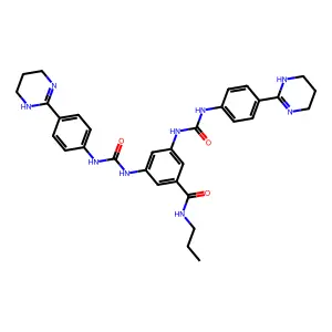N-propyl-3,5-bis[[4-(1,4,5,6-tetrahydropyrimidin-2-yl)phenyl]carbamoylamino]benzamide structure