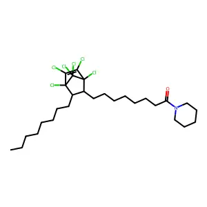 8-(1,4,5,6,7,7-hexachloro-3-octylbicyclo[2.2.1]hept-5-en-2-yl)-1-(piperidin-1-yl)octan-1-one structure