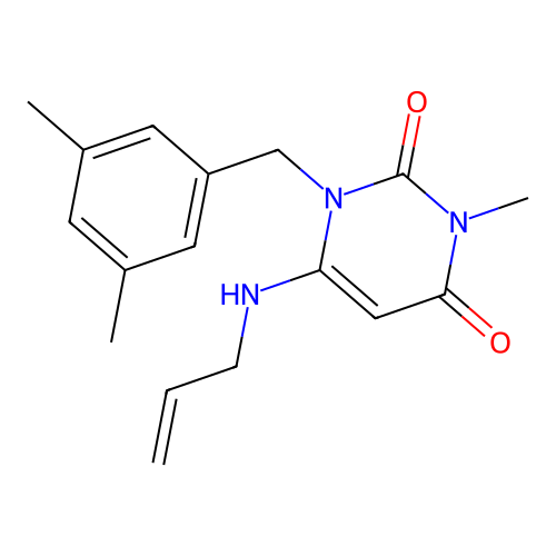 1-[(3,5-Dimethylphenyl)methyl]-3-methyl-6-(prop-2-enylamino)pyrimidine-2,4-dione structure