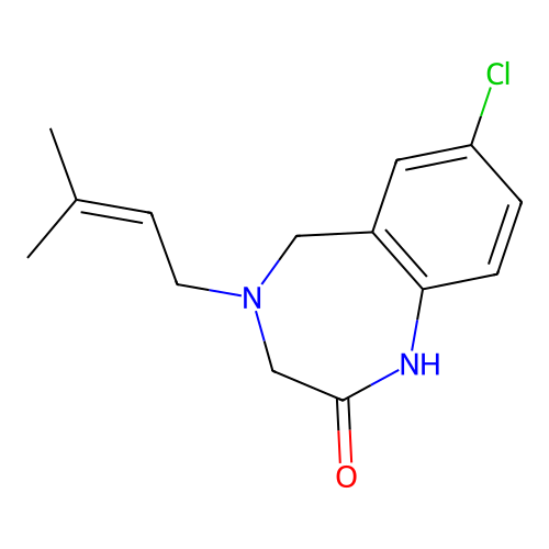 2H-1,4-Benzodiazepin-2-one, 7-chloro-1,3,4,5-tetrahydro-4-(3-methyl-2-butenyl)- structure