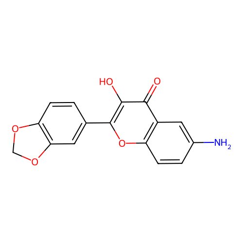 2-(benzo[1,3]dioxol-5-yl)-3-hydroxy-6-amino-4H-1-benzopyran-4-one structure