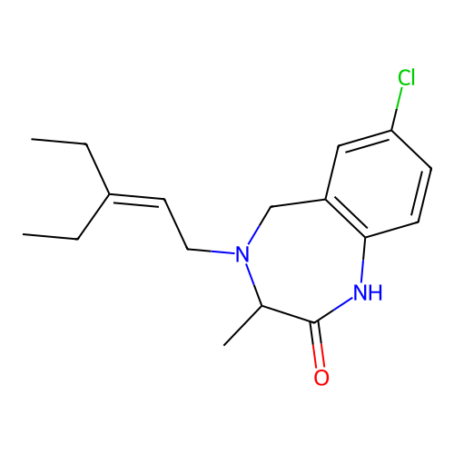 7-Chloro-4-(3-ethyl-pent-2-enyl)-3-methyl-1,3,4,5-tetrahydro-2H-1,4-benzodiazepin-2-one structure