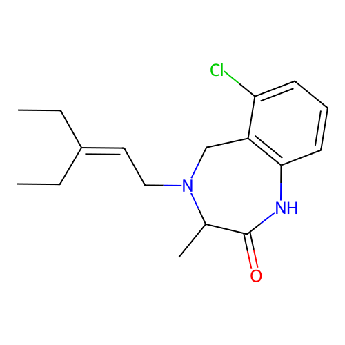 6-Chloro-4-(3-ethyl-pent-2-enyl)-3-methyl-1,3,4,5-tetrahydro-1,4-benzodiazepin-2-one structure