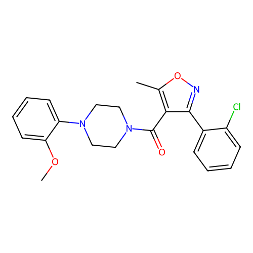 3-(2-Chlorophenyl)-5-methylisoxazol-4-yl 4-(2-methoxyphenyl)piperazinyl ketone structure