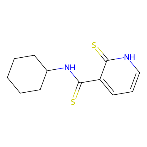 N-cyclohexyl-2-sulfanyl-pyridine-3-carbothioamide structure