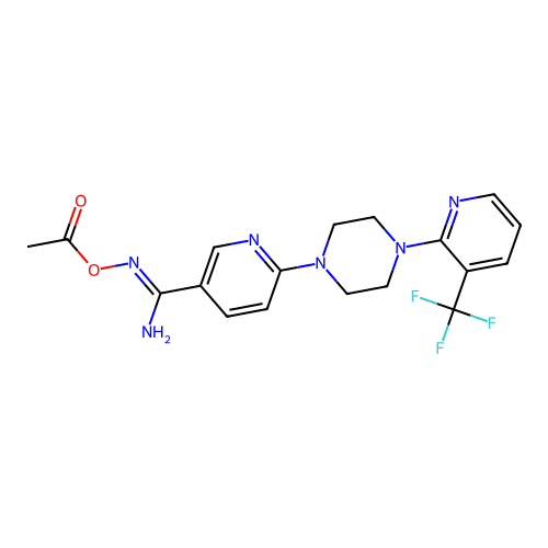 (Z)-[amino(6-{4-[3-(trifluoromethyl)pyridin-2-yl]piperazin-1-yl}pyridin-3-yl)methylidene]amino acetate structure