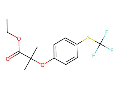 Propanoic acid, 2-methyl-2-(4-((trifluoromethyl)thio)phenoxy)-, ethyl ester structure