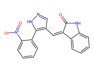 3-((3-(2-Nitrophenyl)-1H-pyrazol-4-yl)methylene)indolin-2-one structure