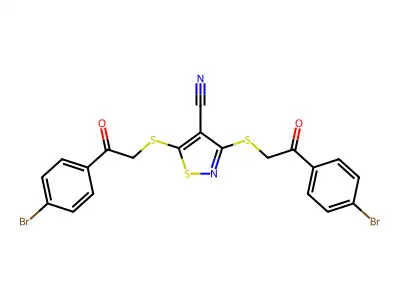 3,5-Bis((2-(4-bromophenyl)-2-oxoethyl)thio)-4-isothiazolecarbonitrile structure